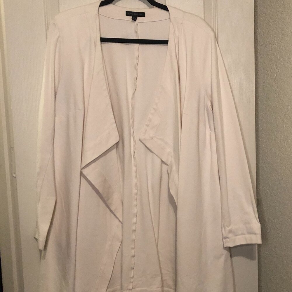 Lane Bryant BNWT cream ponte overpiece cascade front blazer w/ pockets‎ 14/16